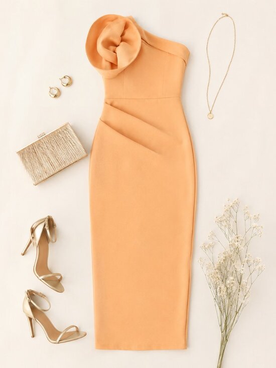 ASOS Dresses & Skirts - ASOS Pale Peach-Orange Asymmetrical Ruffled One-Shoulder Dress — Size 4, NWT